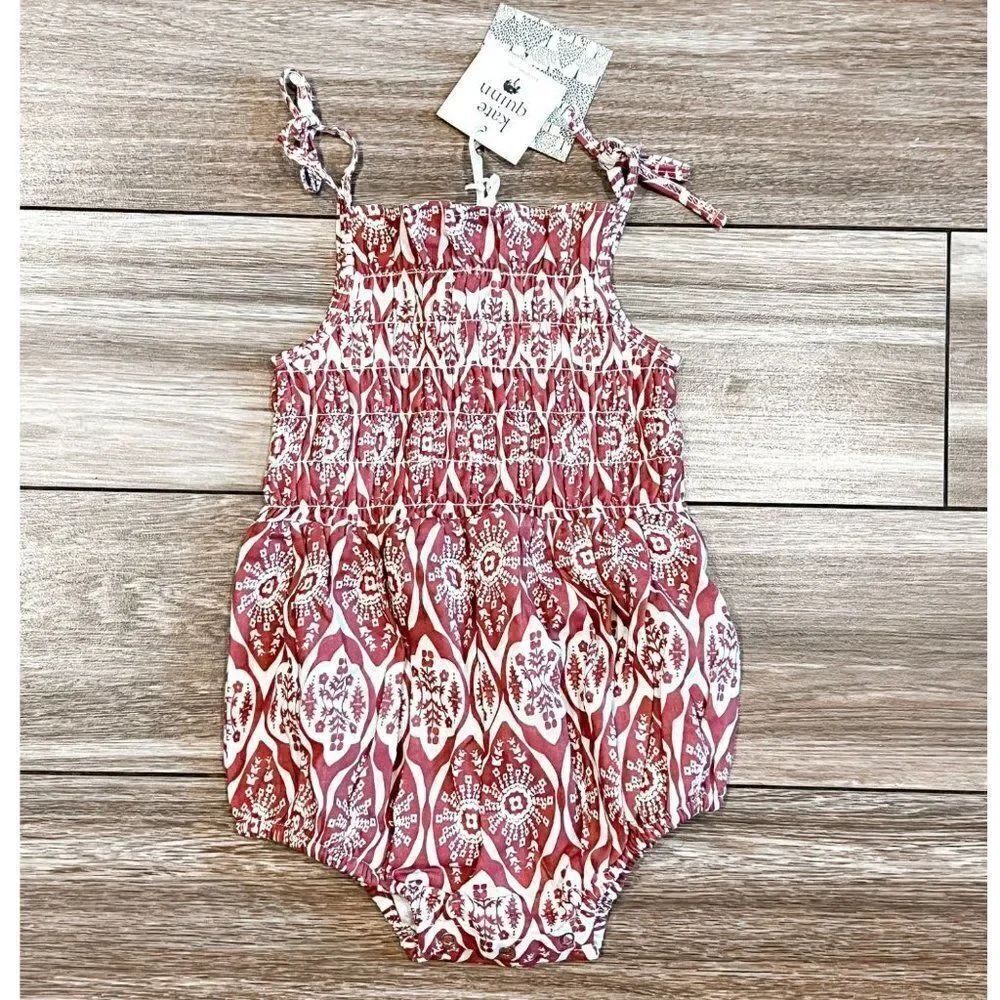 NWT! Kate Quinn Retro Print Smocked Bubble Romper, Size 18-24M